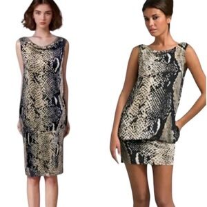 Diane Von Furstenberg Mercedes Silk Blue Tan Snakeskin Print Cowl Neck Dress - 8